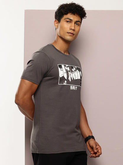 Men's Charcoal Grey Graphic Print T-Shirt | Casual Streetwear