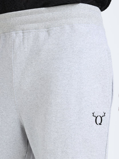 Men’s Grey Melange Cotton Blend Shorts with Minimal Logo | Regular Fit Casual & Athleisure Shorts
