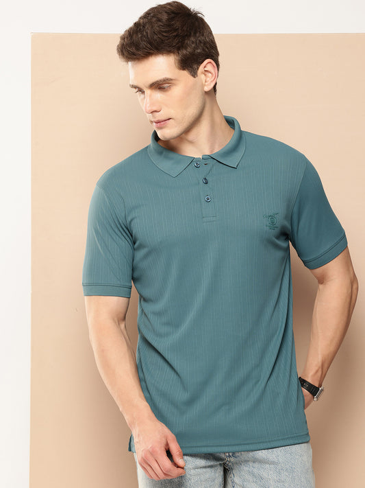 Men’s Solid Textured Polyester Polo T-Shirt