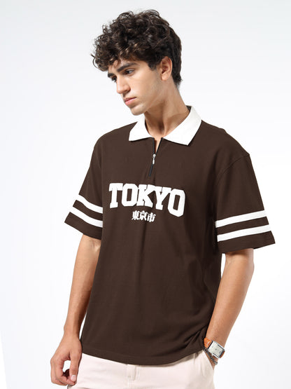 Mens Drop Shoulder Oversized Polo T-Shirt – Tokyo Printed Zipper Polo