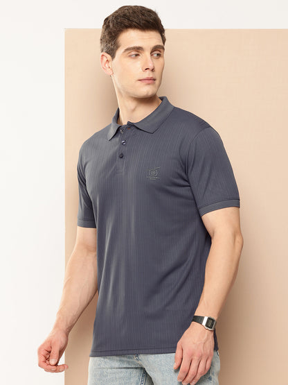 Men’s Solid Textured Polyester Polo T-Shirt