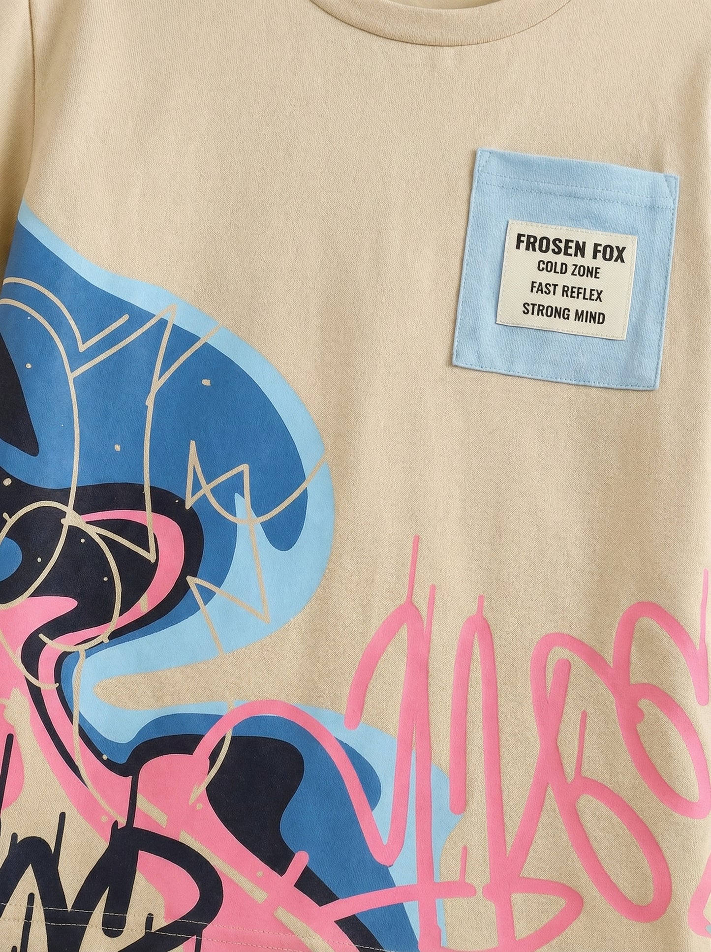 Boys Beige Graphic Print T-Shirt with Pocket