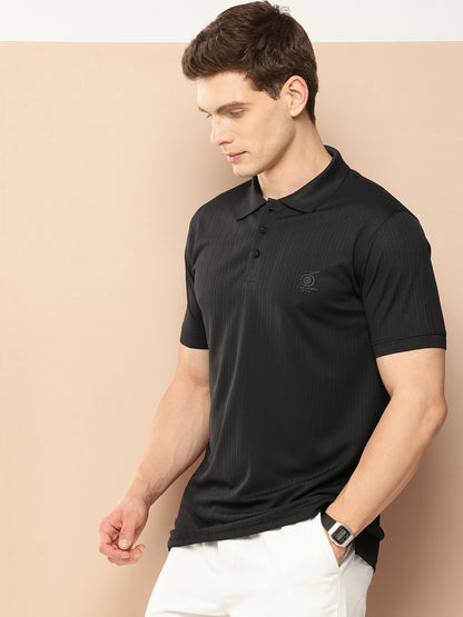 Men’s Solid Textured Polyester Polo T-Shirt