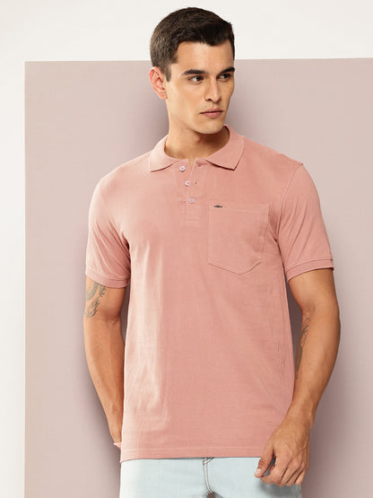 Men Solid Peach Polo T-Shirt