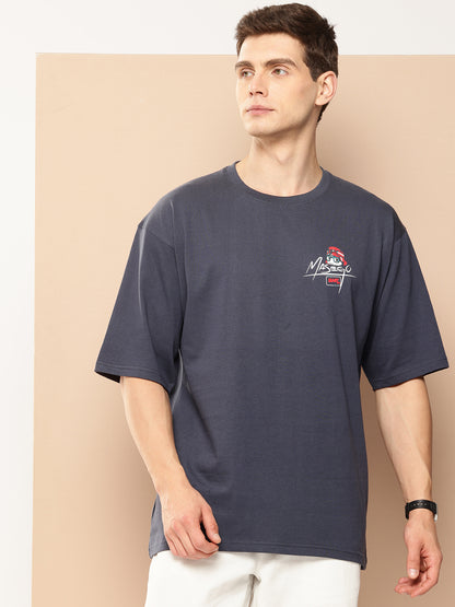 Men's Navy Blue Graphic Print Oversized T-Shirt | Casual Streetwear