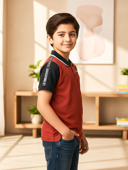 Self Design Pure Cotton Boys Polo Tee