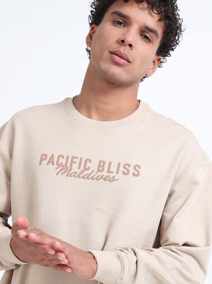 Men’s Beige Oversized Sweatshirt | Pacific Bliss Maldives Back Print Crewneck