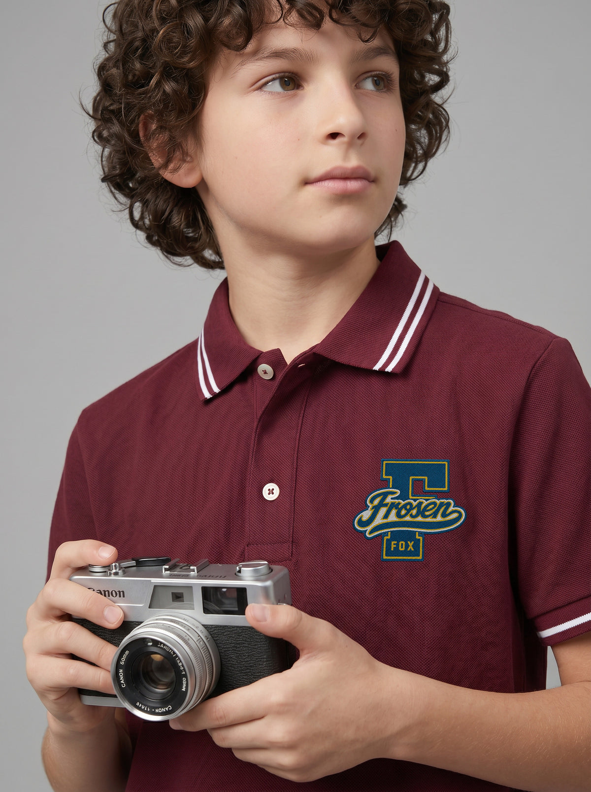 Boys' Maroon Solid Polo T-Shirt | Contrast Stripe Collar & Sleeve Detail