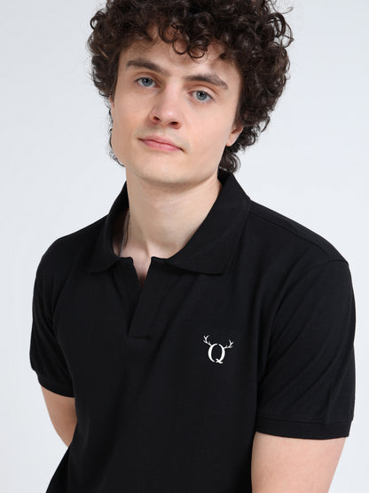 Men’s Black Cotton Blend Polo T-Shirt with Minimal Chest Logo | Regular Fit Casual Tee