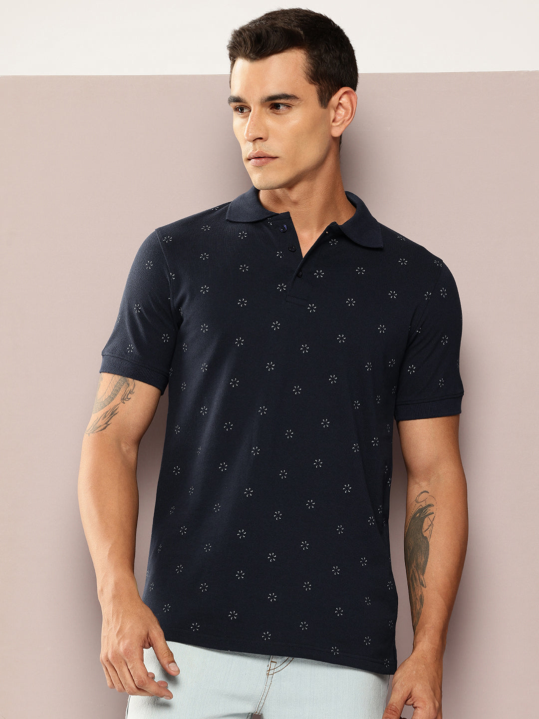 Men’s Navy Micro-Printed Polo T-Shirt