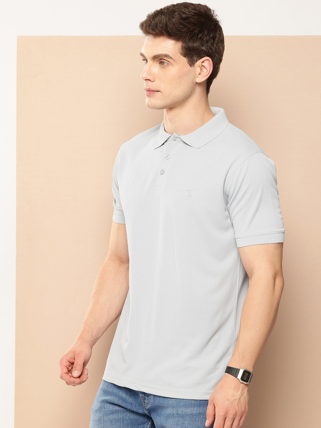 Men’s Solid Textured Polyester Polo T-Shirt
