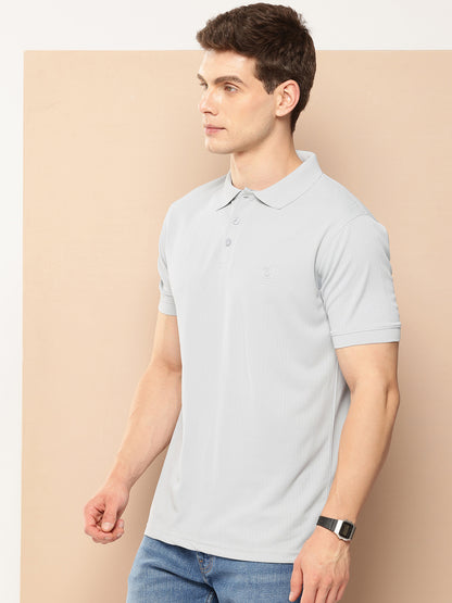 Men’s Solid Textured Polyester Polo T-Shirt