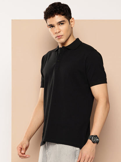 Men's Black Solid Polo T-Shirt | Classic Casual Wear