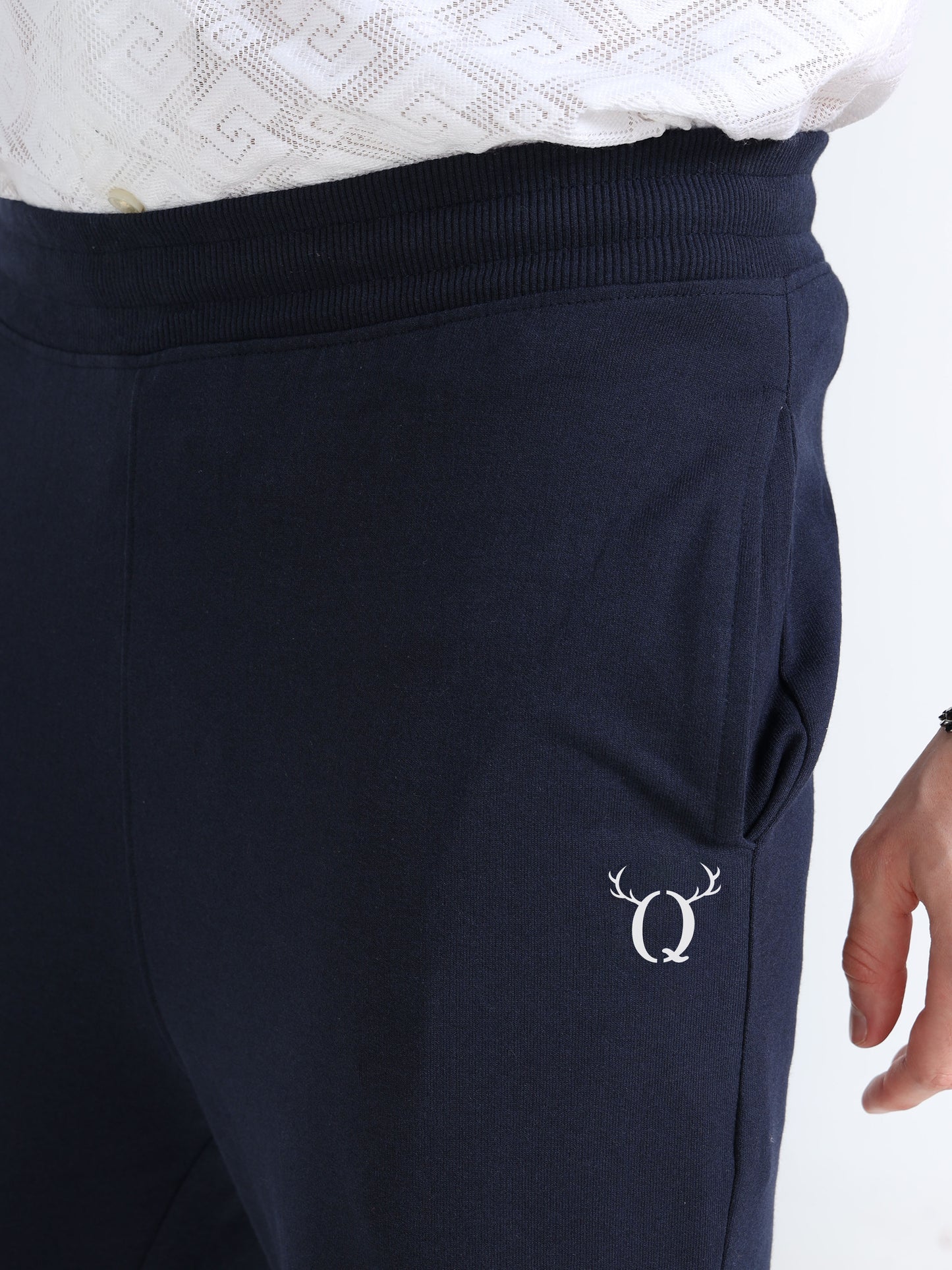Men’s Navy Cotton Blend Track Pants with Minimal Logo | Relaxed Fit Casual Track Pants