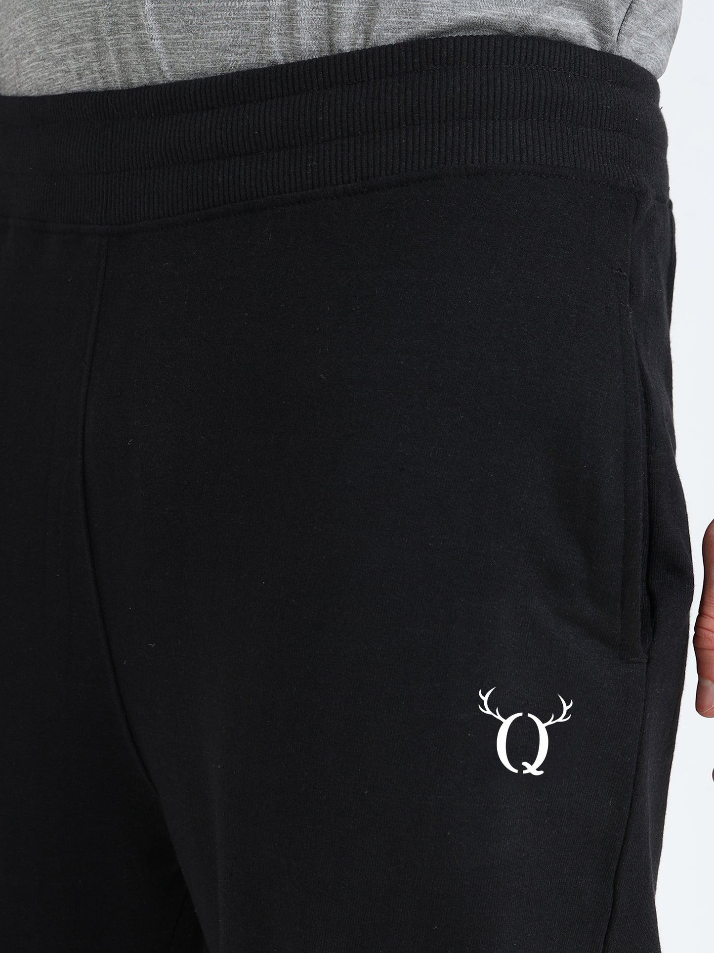 Men’s Black Cotton Blend Track Pants with Minimal Logo | Relaxed Fit Casual Track Pants