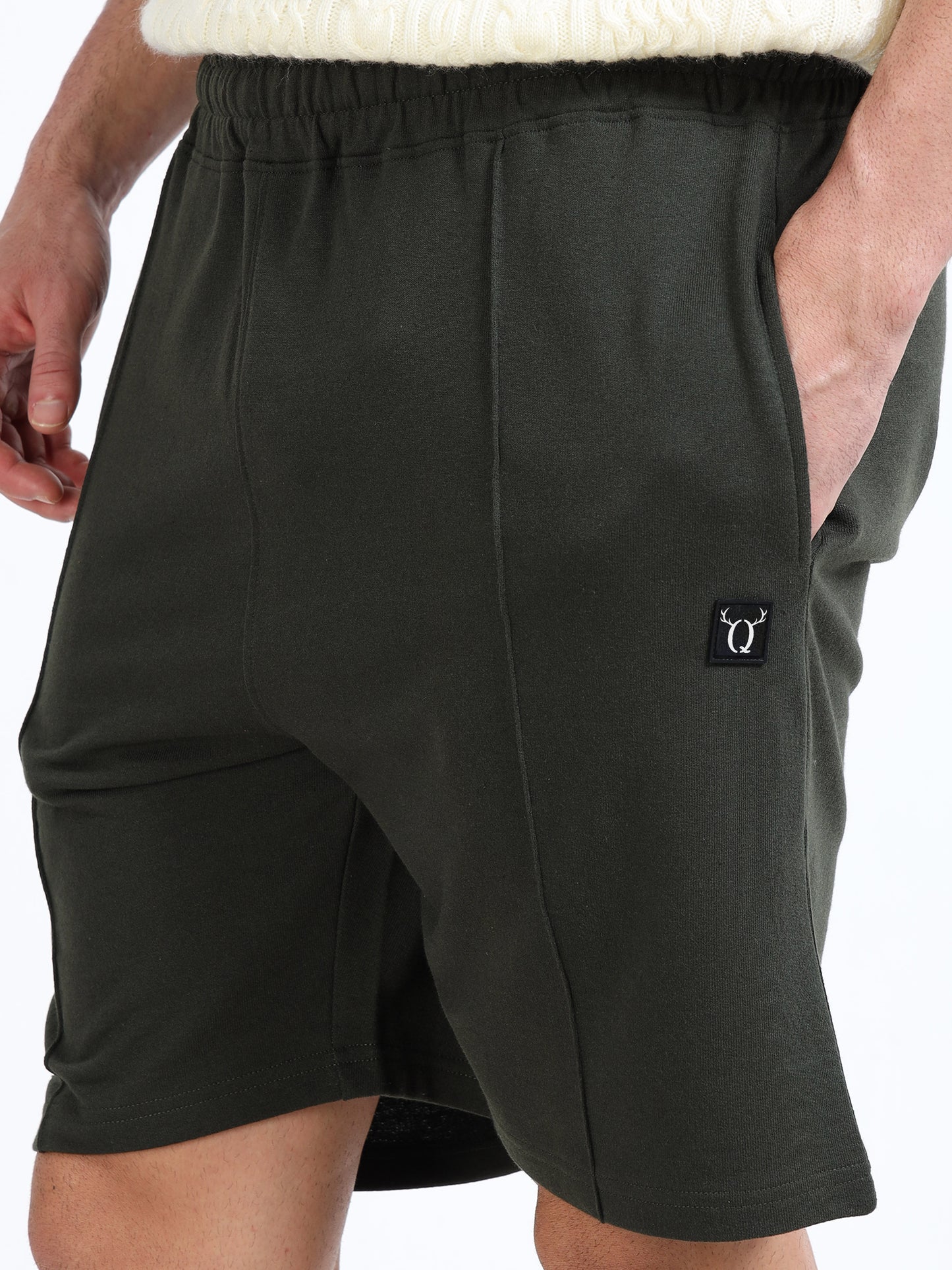 Men’s Olive Green Solid Casual Shorts | Premium Cotton Blend Regular Fit Comfortable Summer Shorts