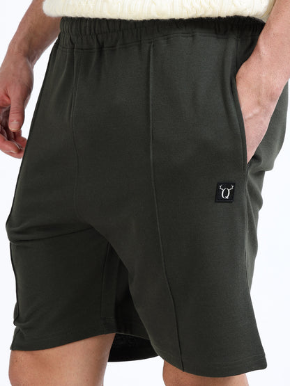 Men’s Olive Green Solid Casual Shorts | Premium Cotton Blend Regular Fit Comfortable Summer Shorts