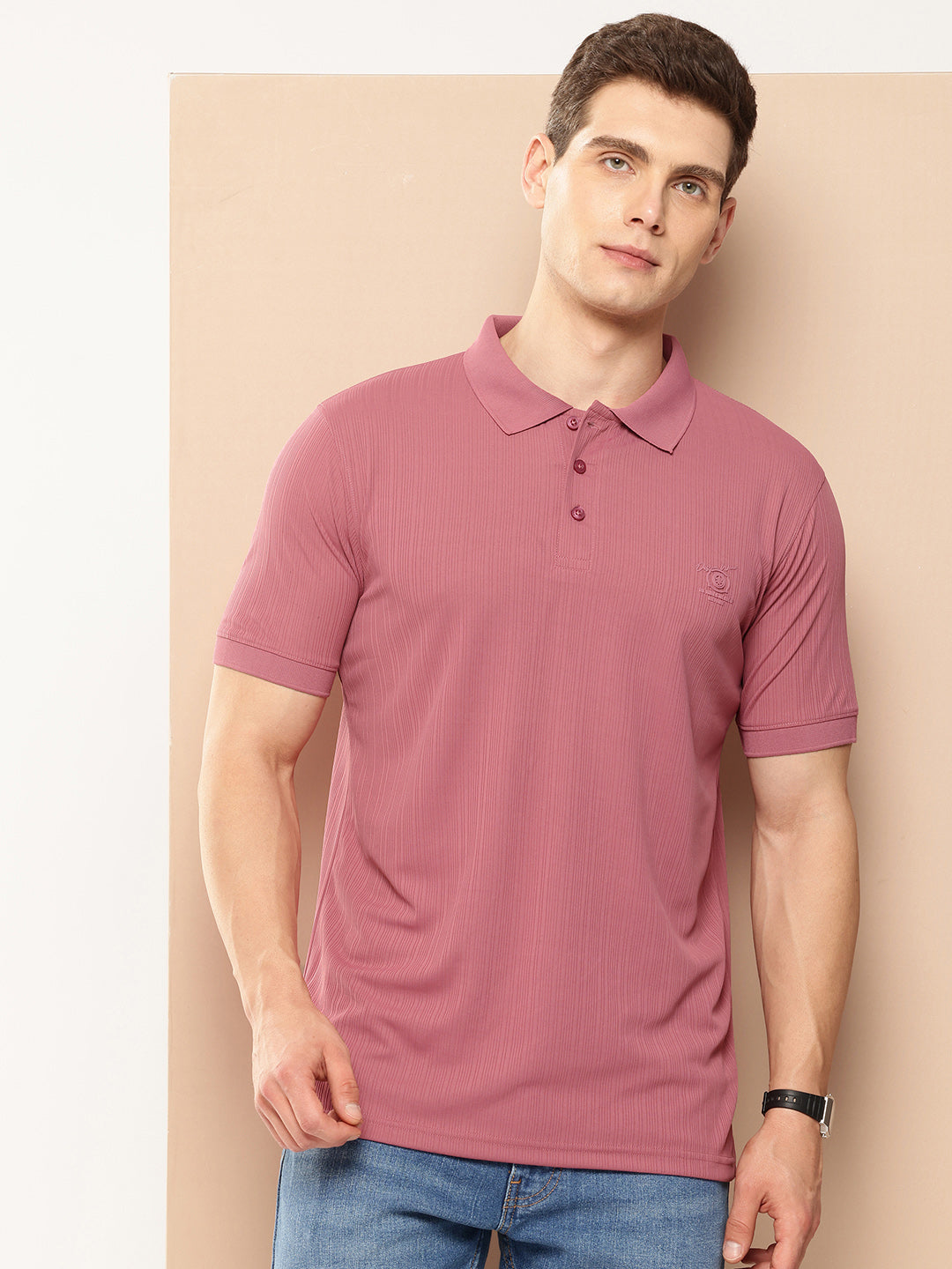 Men’s Solid Textured Polyester Polo T-Shirt