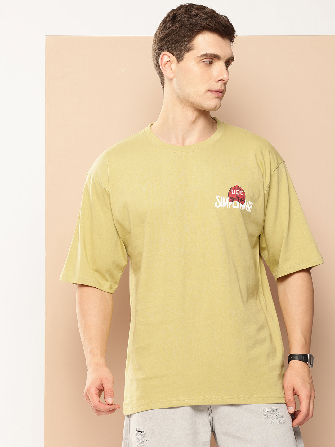 Men's Olive Green Graphic Print Oversized T-Shirt | Casual Streetwear