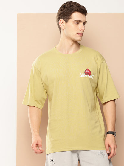 Men's Olive Green Graphic Print Oversized T-Shirt | Casual Streetwear