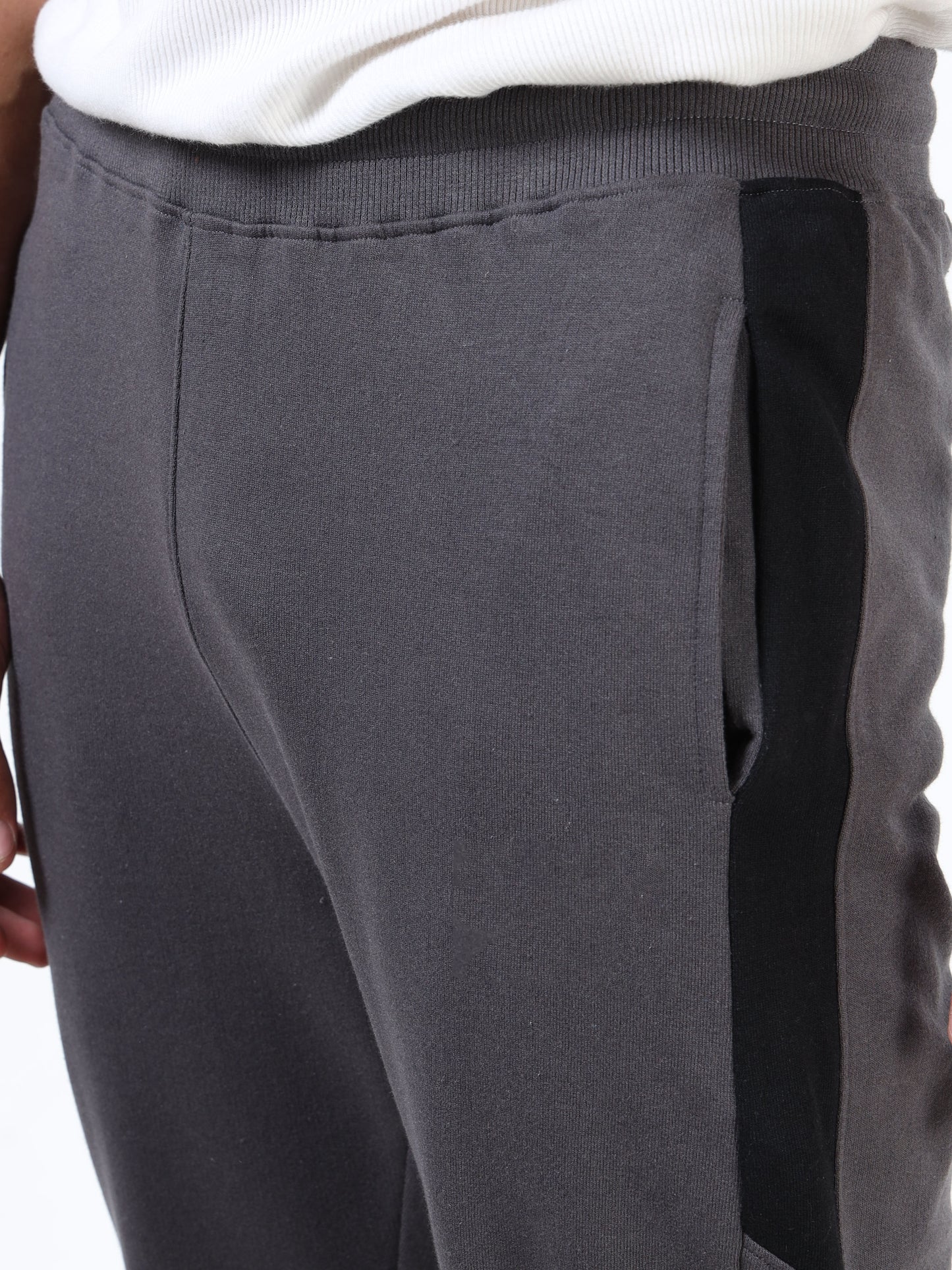 Premium Colourblocked Joggers for Men | Grey-Black | Elasticated Waist | Drawstring Closur