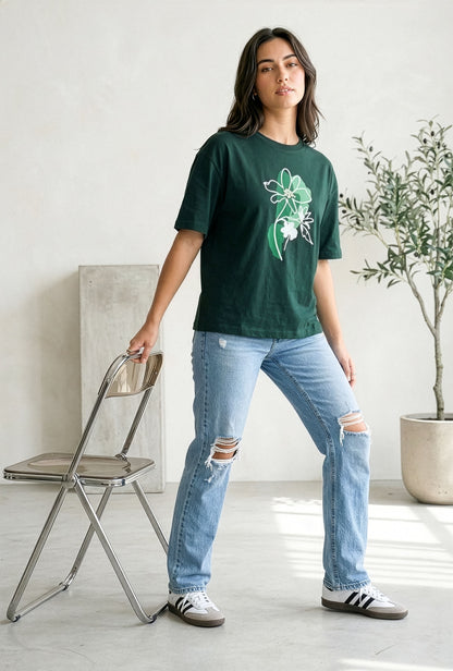 Women Oversized Floral Printed T-Shirt Cotton Casual Drop Shoulder