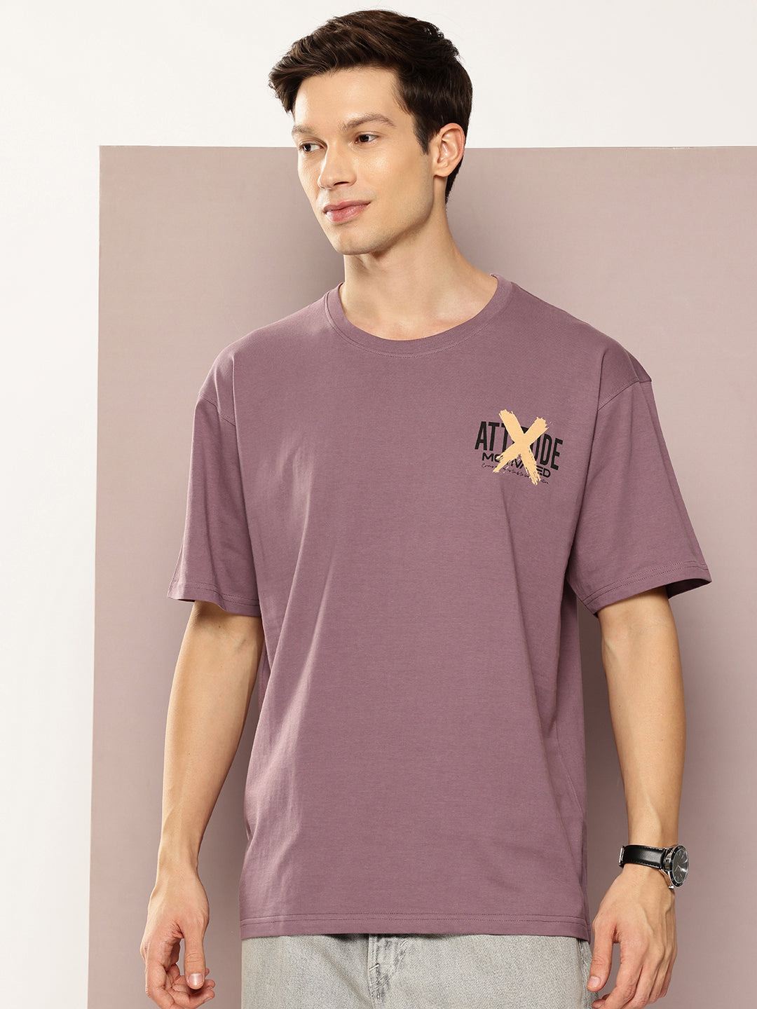 Men Oversized Typography Back Print Round Neck T-Shirt