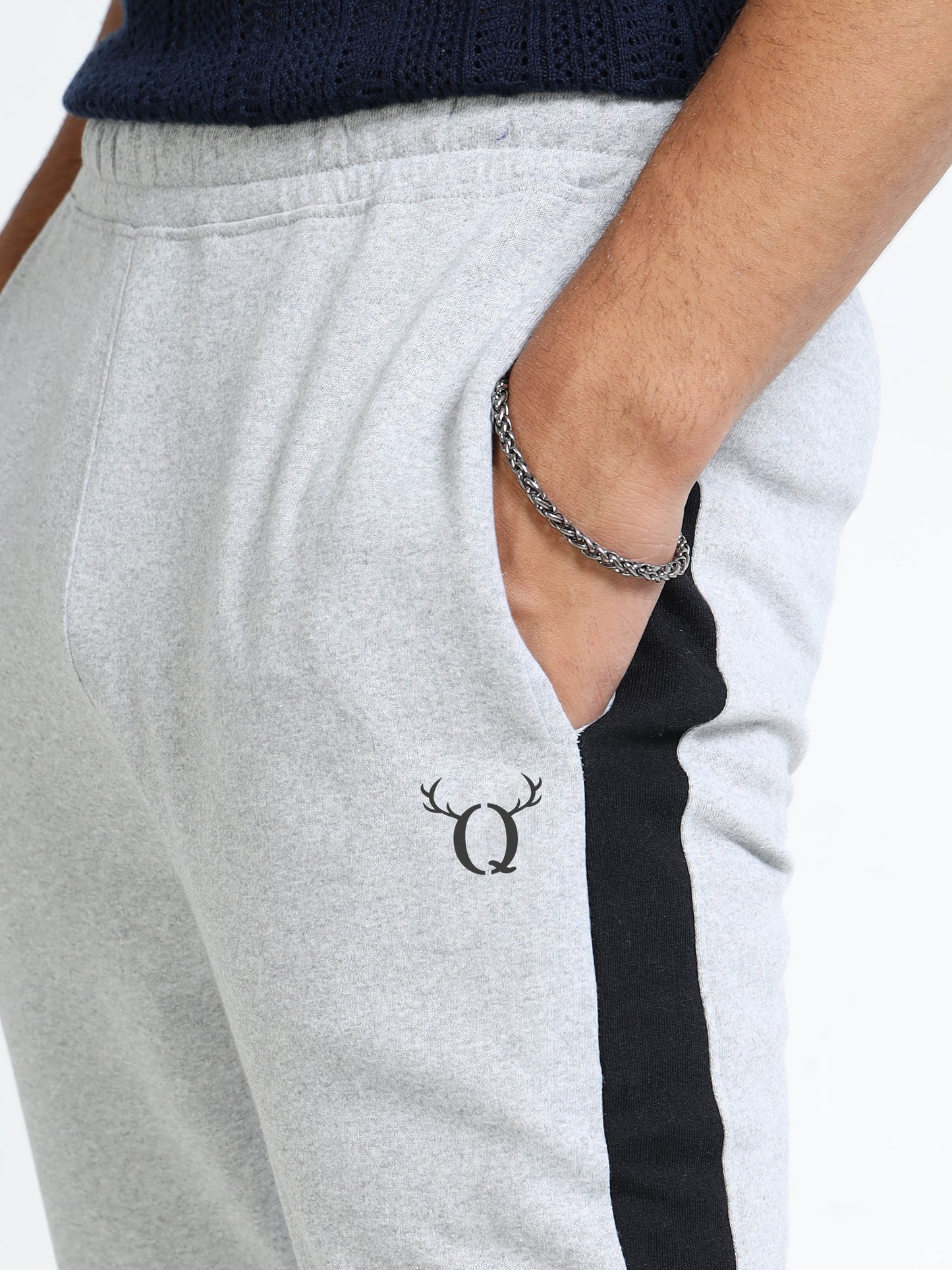 Men’s Grey Cotton Blend Joggers with Black Side Panel | Regular Fit Track Pants for Gym & Casual Wear