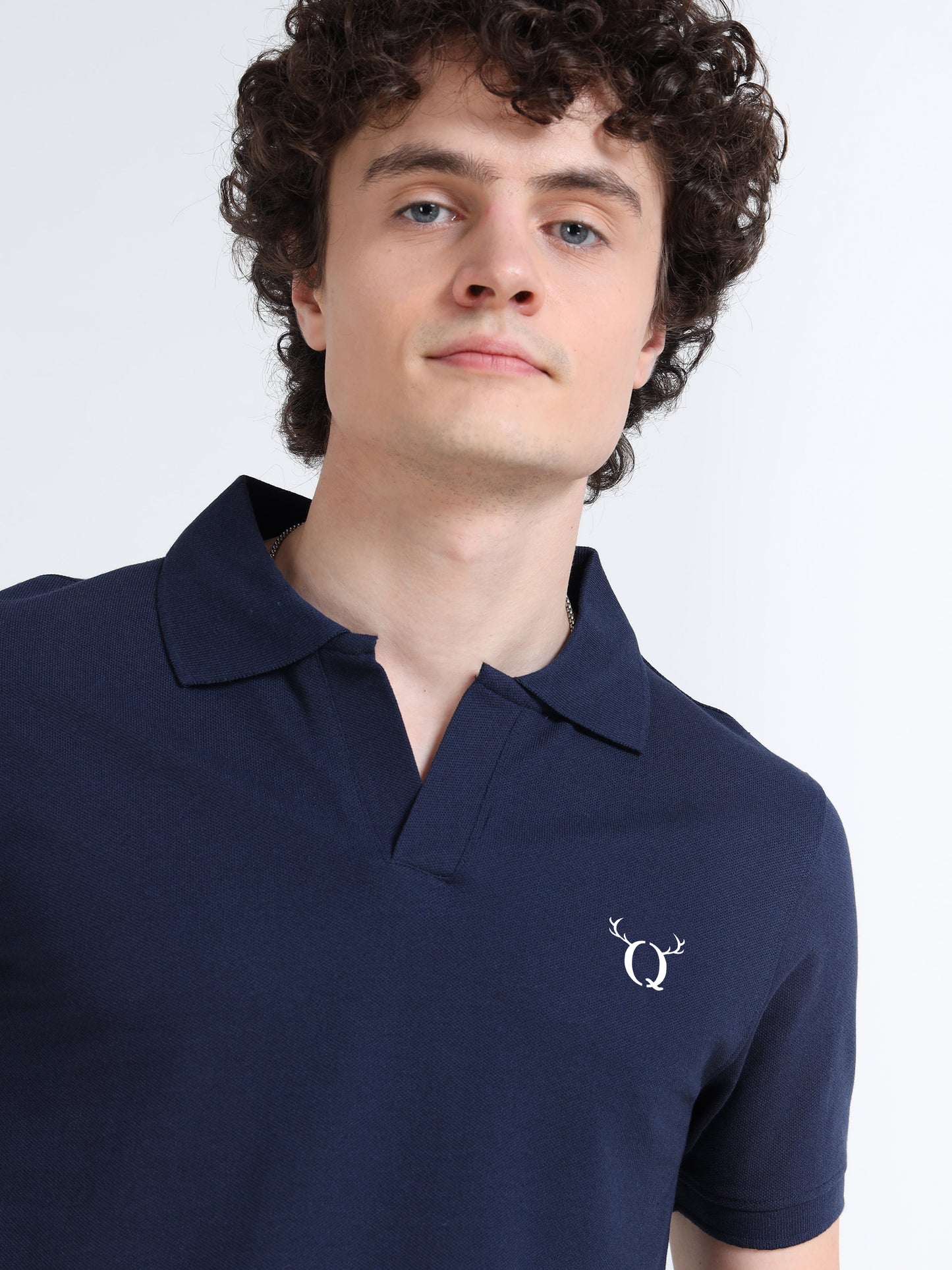 Men’s Navy Cotton Blend Polo T-Shirt with Minimal Chest Logo | Regular Fit Casual Tee