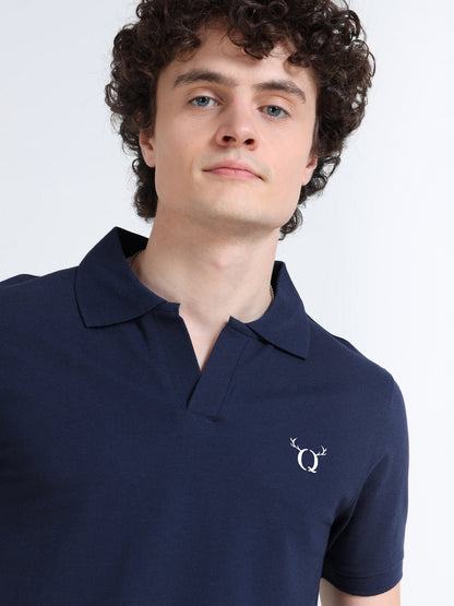 Men’s Navy Cotton Blend Polo T-Shirt with Minimal Chest Logo | Regular Fit Casual Tee