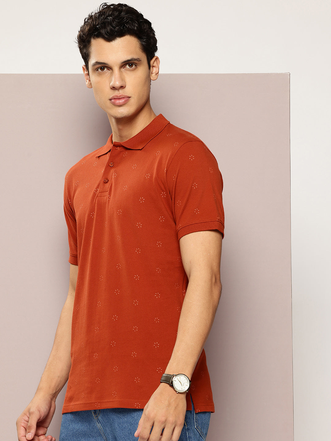 Men’s Rust Micro-Printed Polo T-Shirt