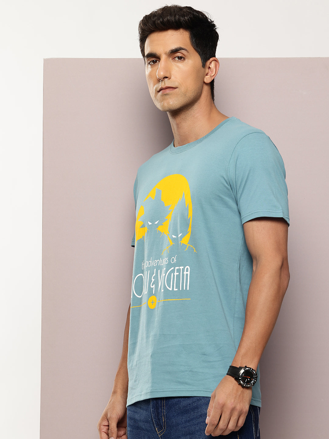 Men's Sky Blue Graphic Print T-Shirt | Casual Everyday Wear