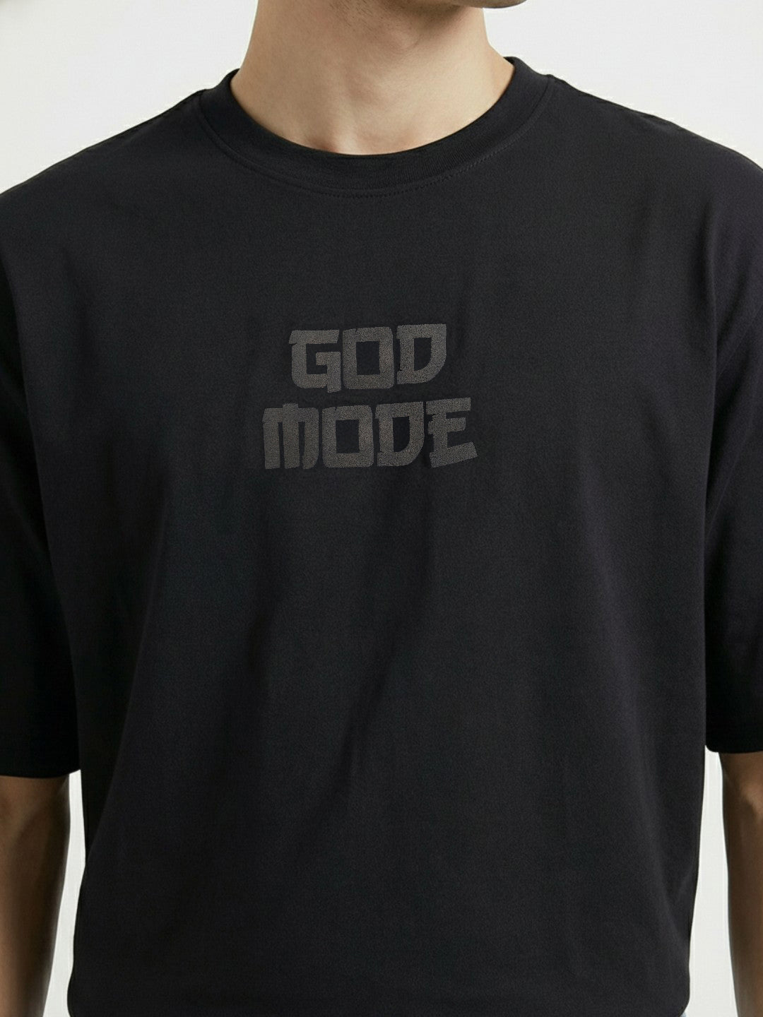 Men’s Black Oversized T-Shirt with Angel Wings Print | God Mode Back Graphic Tee