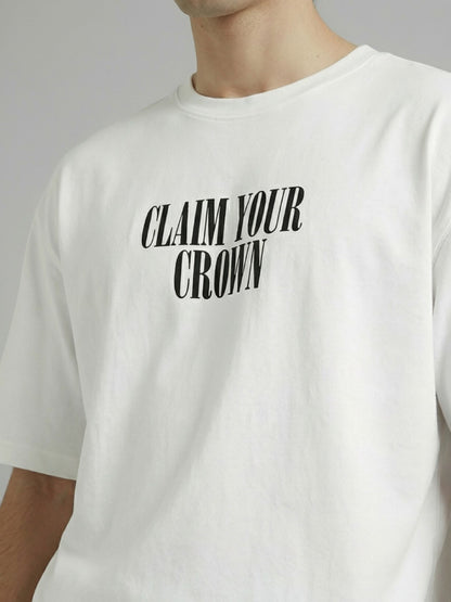 Men’s Oversized White Graphic T-Shirt – Crown Chess Back Print | Cotton Blend Drop Shoulder Streetwear Tee