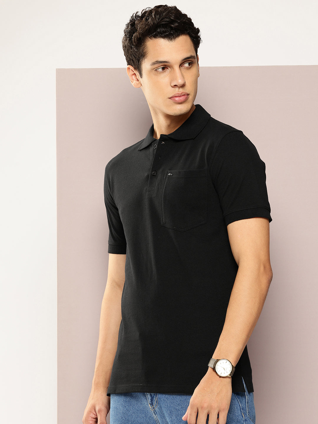 Men Solid Black Polo T-Shirt