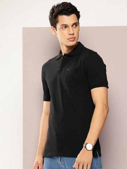 Men Solid Black Polo T-Shirt