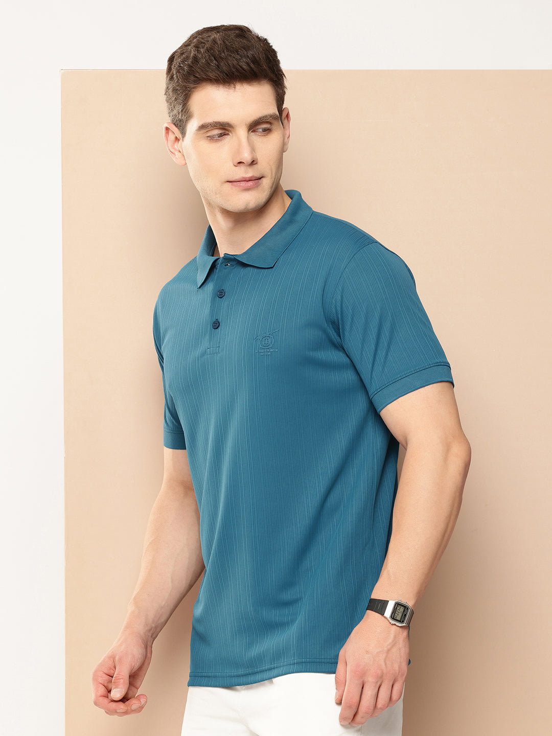 Men’s Solid Textured Polyester Polo T-Shirt