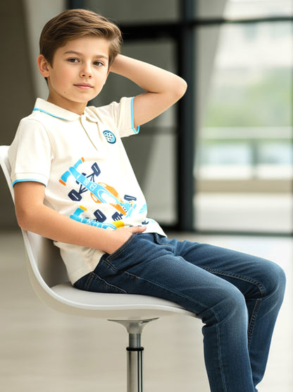 Self Design Pure Cotton Boys Polo Tee