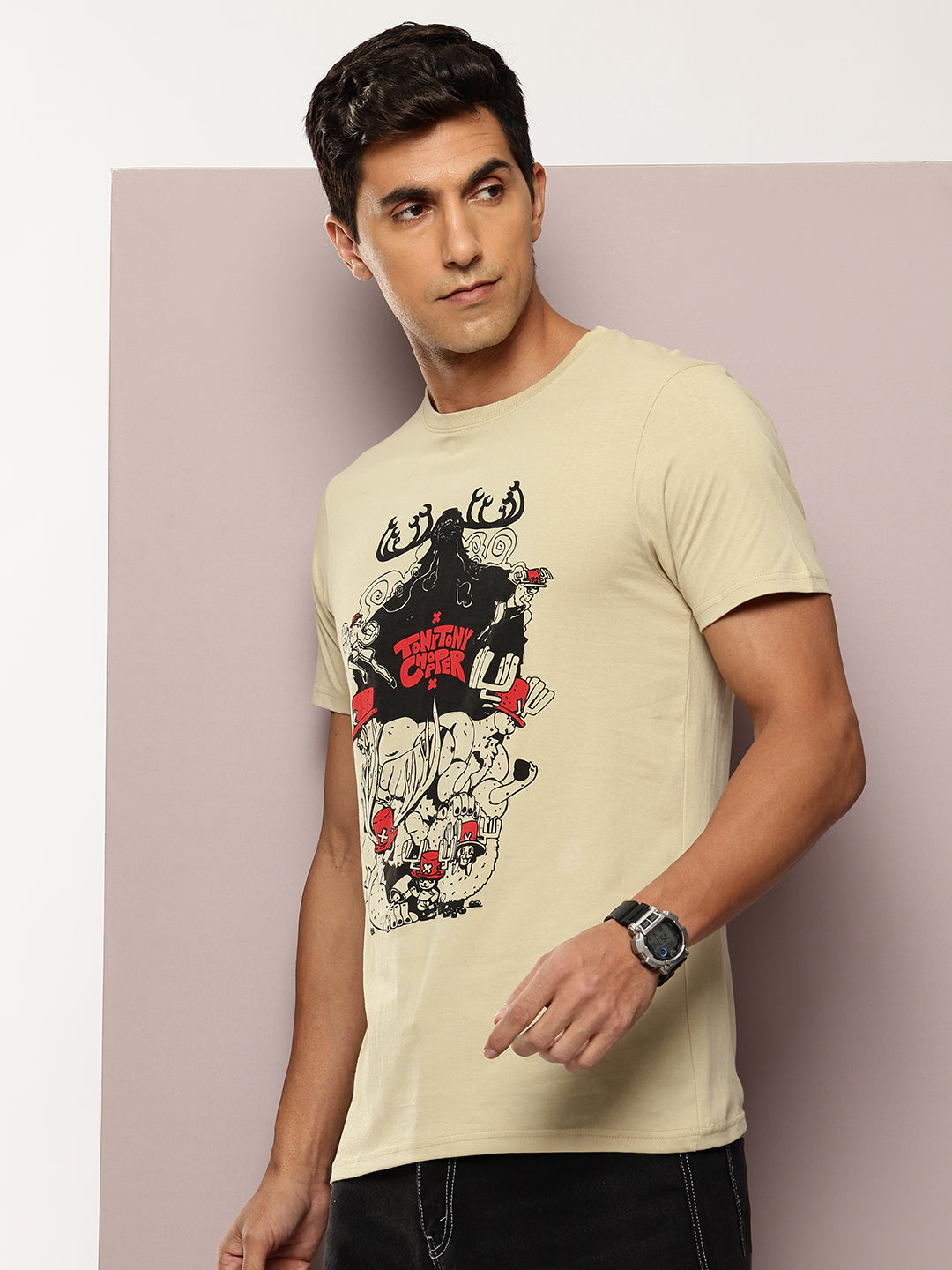 Men's Beige Graphic Printed T-Shirt | Casual Everyday Wear