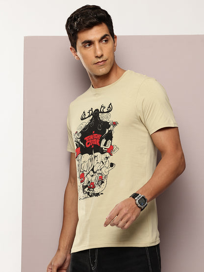 Men's Beige Graphic Printed T-Shirt | Casual Everyday Wear