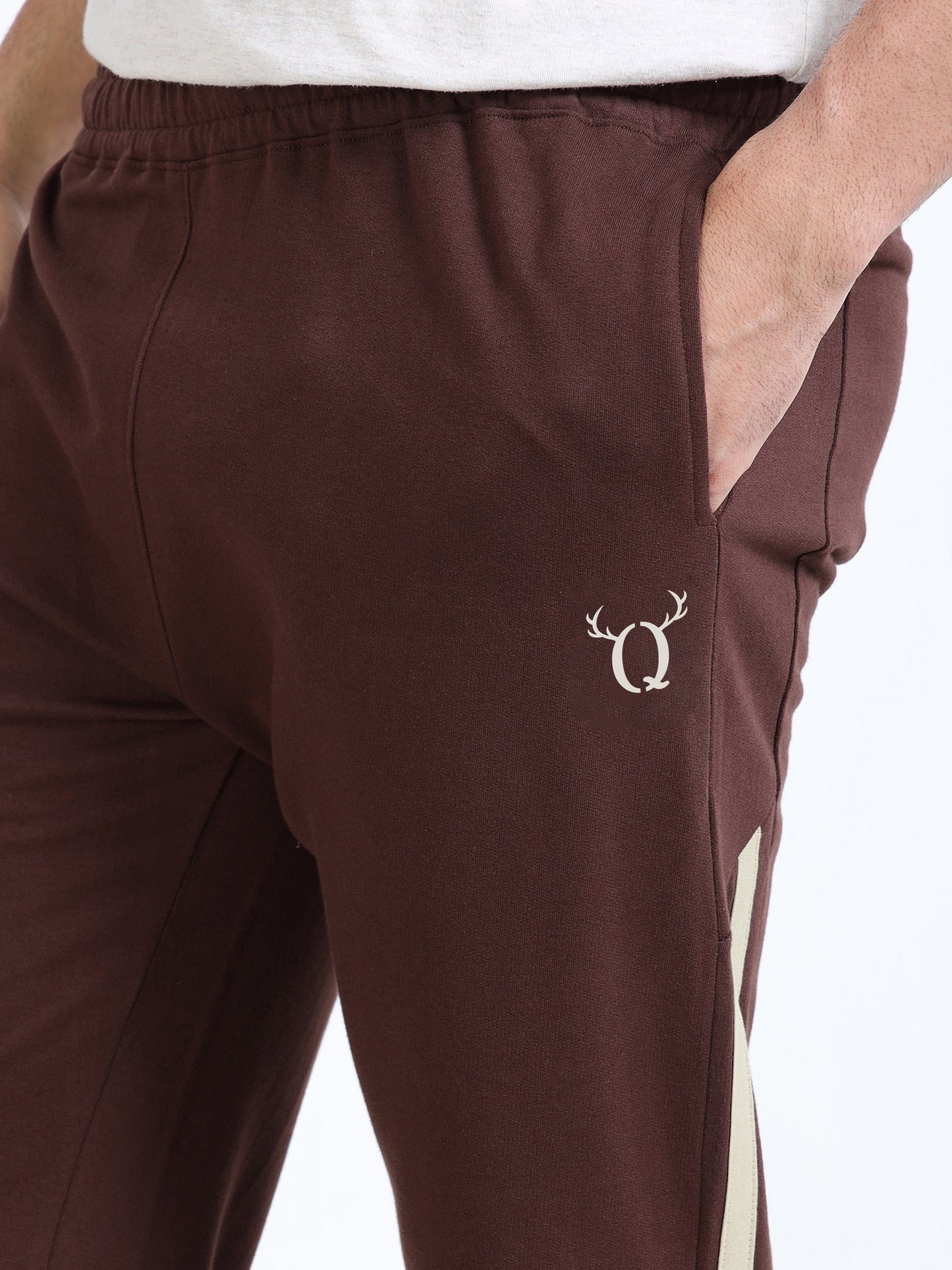 Men’s Brown Striped Regular Fit Joggers | Mid-Rise | Elasticated Waist & Drawstring