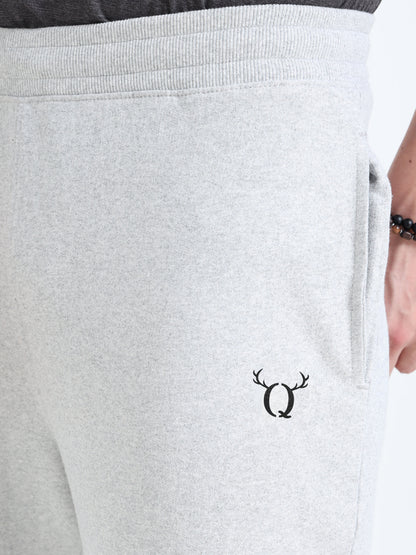 Men’s Grey Melange Cotton Blend Track Pants with Minimal Logo | Relaxed Fit Casual Track Pants