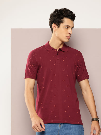 Men’s Maroon Micro-Printed Polo T-Shirt