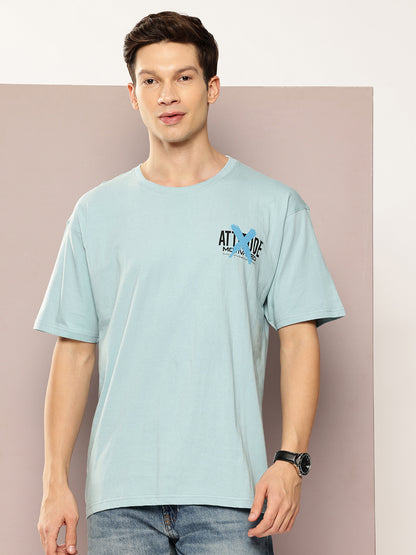 Men Oversized Typography Back Print Round Neck T-Shirt