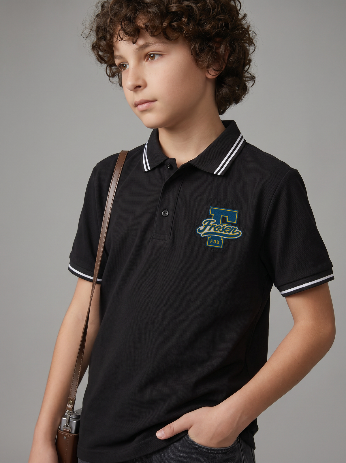 Kids' Black Polo T-Shirt with Logo Print | Casual Everyday Wear