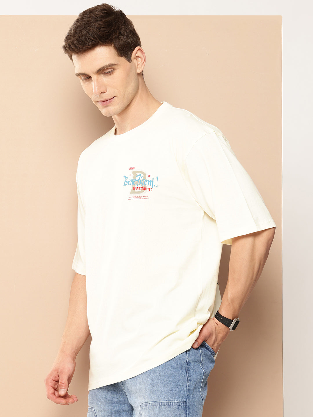 Mens Graphic Printed Drop-Shoulder Sleeves Oversized T-shirt
