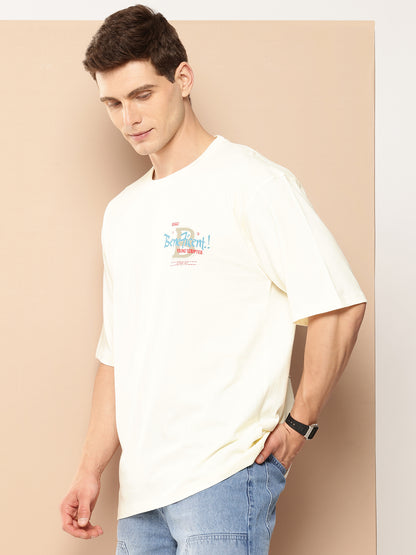 Mens Graphic Printed Drop-Shoulder Sleeves Oversized T-shirt