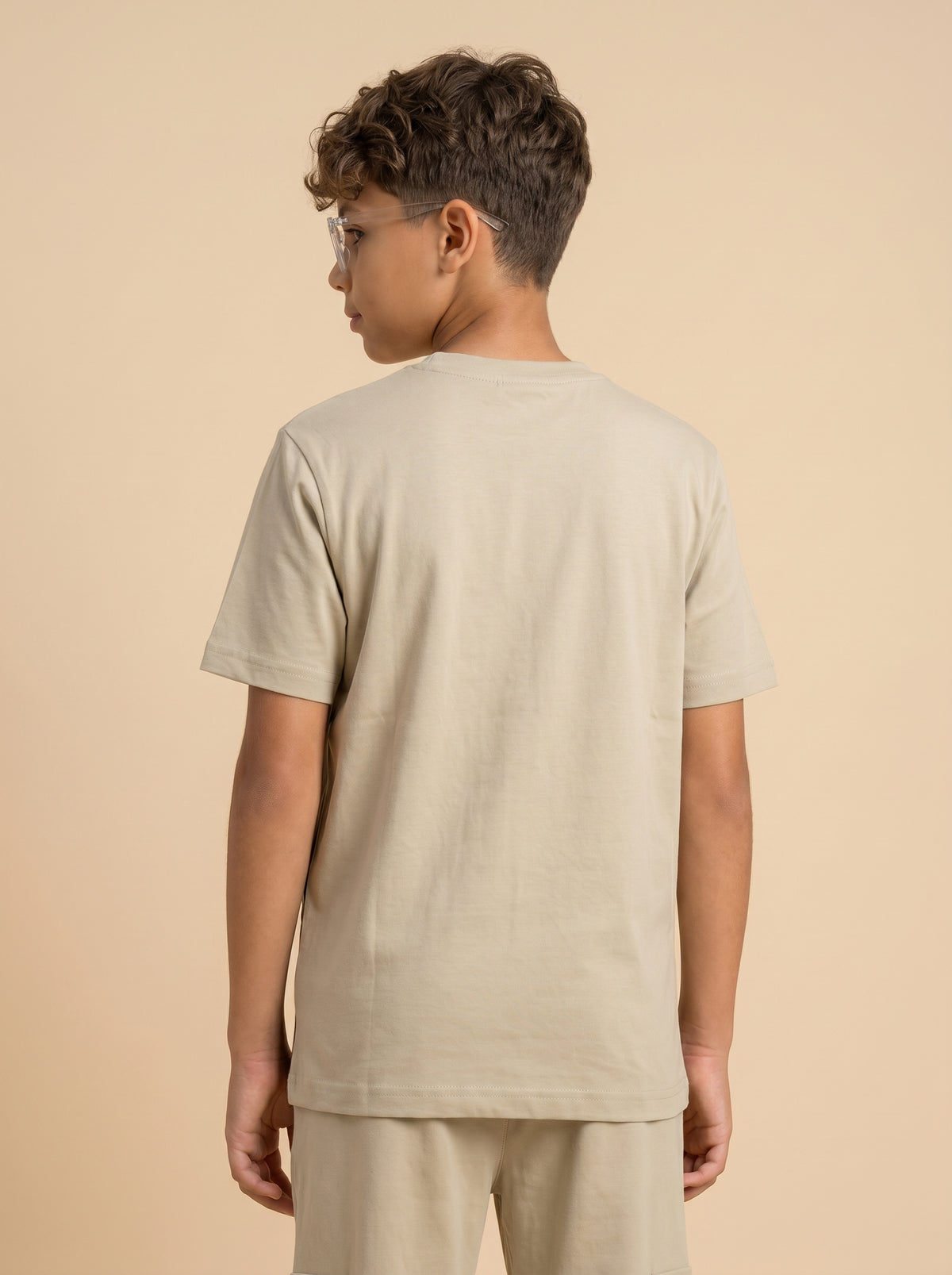 Kids' Beige and Brown Colorblock Graphic T-Shirt and Track Pants Set