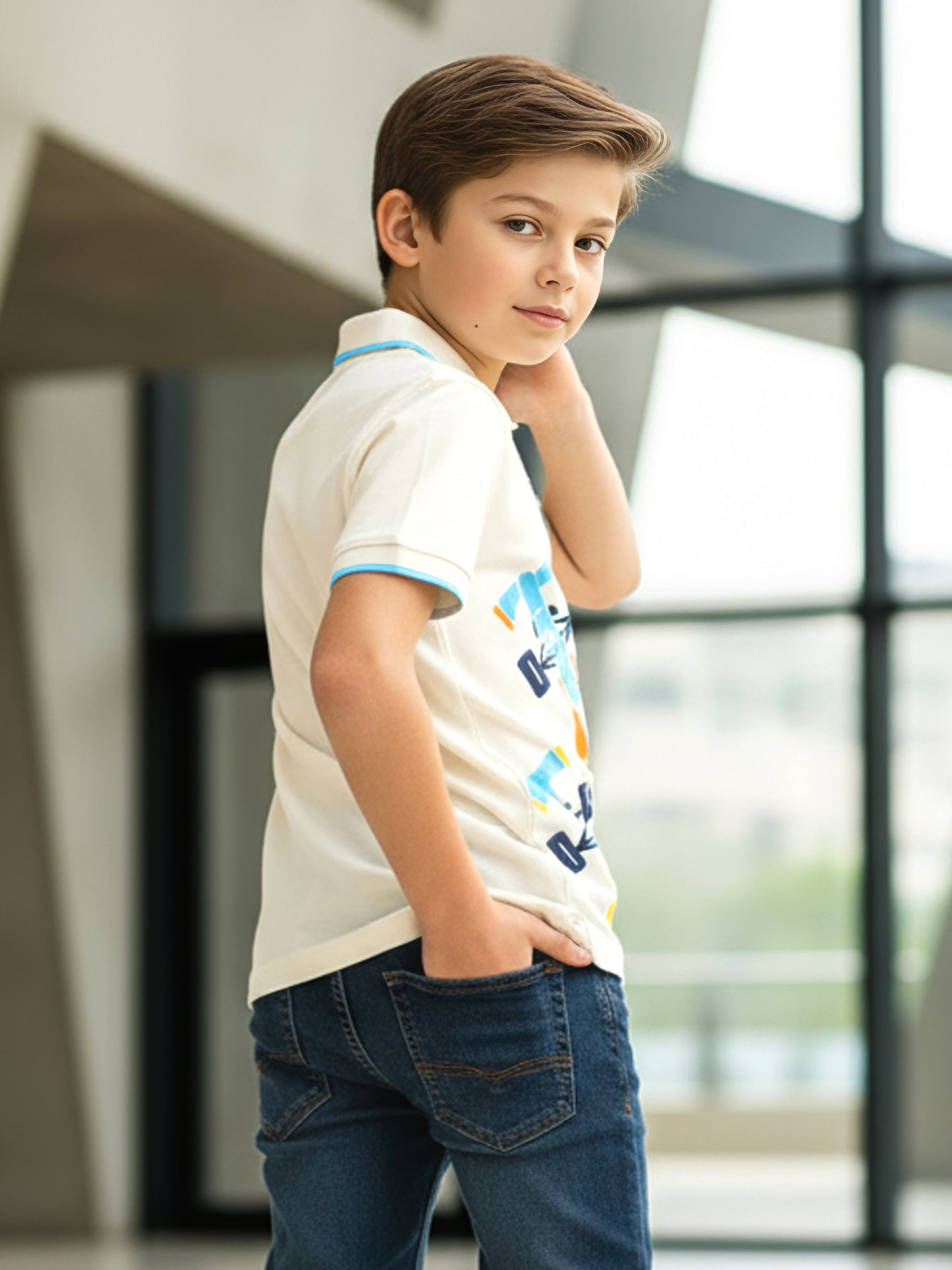 Self Design Pure Cotton Boys Polo Tee