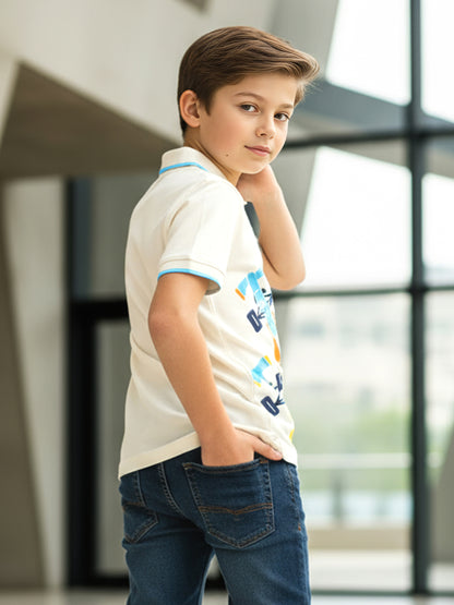 Self Design Pure Cotton Boys Polo Tee